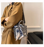 Tote Bag, Denim Fabric Soft Handbag Underarm Bag, Tassels Checkerboard Shoulder Bag, Handbags for Women Vacation Travel