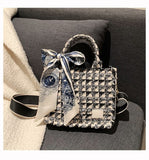 Tote Bag, Denim Fabric Soft Handbag Underarm Bag, Tassels Checkerboard Shoulder Bag, Handbags for Women Vacation Travel