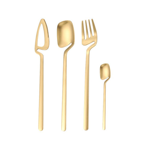 Hangable -Piece Silverware Set, Satin Finish Flatware Cutlery, Knives/Forks/Spoons Included, Dishwasher Safe (Matte Gold)