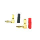 Right Angle Banana Plugs 2 Pairs/4 Pack, 90 Degree Gold Plated Dual Screw Type Speaker Connector for Speaker Wire, Red and Black