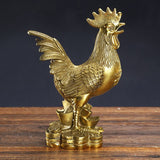 Rooster Figurine Pure Brass Good Luck Chicken Statue Feng Shui Ornament for Home Office Collection Decoration