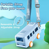 Bus Water Bottle for Kids 500 ml Bus Straw Water Cup with Strap Portable Bus Shape Water Cup Detachable Leakproof Plastic （2pcs）
