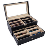 Leather Eyeglasses Storage and Sunglass Glasses Display Drawer Lockable Case Organizer,
Glasses Storage Holder Box with 12 Slots