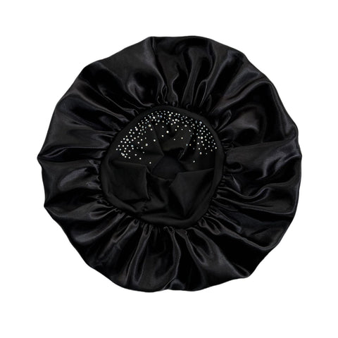 Hair Bonnet Glittering Pearls and Rhinestones Satin Bonnet Wide Band Sleeping Cap
Satin Stretch Night Care Wide-brimmed