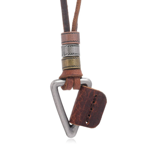 Leather Necklace for Men Double Circle Rings Leather Rope Pendant Necklace Leather Chain Disc Ring Necklace Vintage Jewelry Gift In Australia - Darrahopens