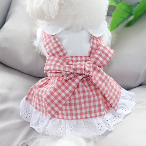 Princess Dresses for Puppy Cat Dress Sweet Cute Doggie Apparel Skirt
Plaid Dog Dress Bowknot Cat Princess Dresses Lace Trim（S）