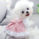 Princess Dresses for Puppy Cat Dress Sweet Cute Doggie Apparel Skirt
Plaid Dog Dress Bowknot Cat Princess Dresses Lace Trim（S）