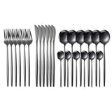 24-Piece Flatware Set, Stainless Steel Knife Fork Spoon Teaspoon Silverware Set, Service for 6, Mirror Black In Australia - Darrahopens