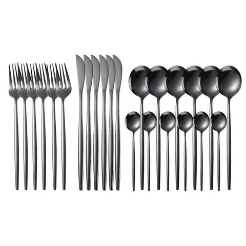 24-Piece Flatware Set, Stainless Steel Knife Fork Spoon Teaspoon Silverware Set, Service for 6, Mirror Black In Australia - Darrahopens