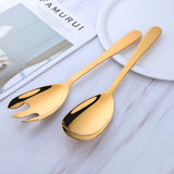 12 Inches Stainless Steel Salad Server Sets with Salad Spoon and Fork, Cooking Utensils for Kitchen,Simple and Classic Dishwasher