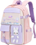 Girls Backpack Elementary School, Bunny Backpack for girls Cute Kids Laptop Bag Kindergarten Preschool Bookbag