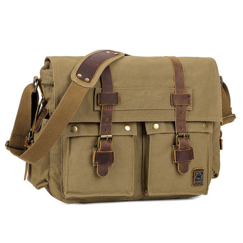 Canvas Crossbody Bag Messenger Bag Vintage Military Leather Canvas Laptop Bag / Messenger bag/College bag for any occasion. In Australia - Darrahopens