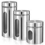 Plated Silver Stainless Steel Kitchen Storage Canister with Glass Window 3Pcs In Australia - Darrahopens