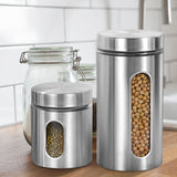 Plated Silver Stainless Steel Kitchen Storage Canister with Glass Window 3Pcs In Australia - Darrahopens