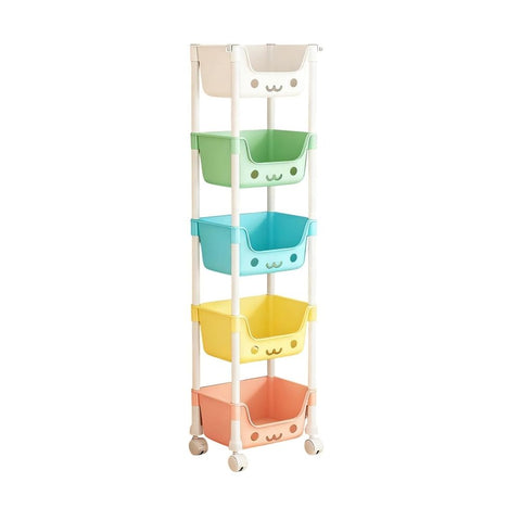 Cute 5-Tier Rolling Storage Rack Lockable Swivel Wheels Smiling Face Design Wide Openings Snack Toy Book Organizer For Bedroom Playroom Kitchen Living Room Apartment Home Decor Storage Carts In Australia - Darrahopens