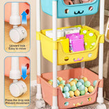 Cute 5-Tier Rolling Storage Rack Lockable Swivel Wheels Smiling Face Design Wide Openings Snack Toy Book Organizer For Bedroom Playroom Kitchen Living Room Apartment Home Decor Storage Carts