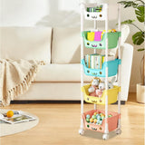 Cute 5-Tier Rolling Storage Rack Lockable Swivel Wheels Smiling Face Design Wide Openings Snack Toy Book Organizer For Bedroom Playroom Kitchen Living Room Apartment Home Decor Storage Carts
