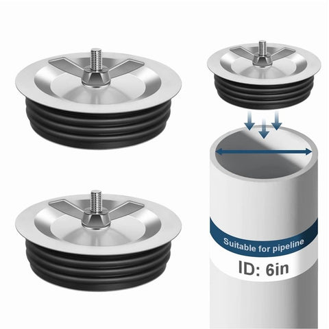 6 Inch Sewer Cleanout Cap,Steel Mechanical Test Plugs, Drain Expansion Pipe Cover for Outdoor Most Pipes Sink Pools,2 * water plug,Black