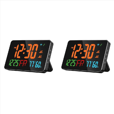 2X Digital Clock Alarm Clock WiFi Clock, Extra Large Letters, Temperature & Humidity, Calendar, Week,B,2x Alarm clock 2x power cord,Black In Australia - Darrahopens