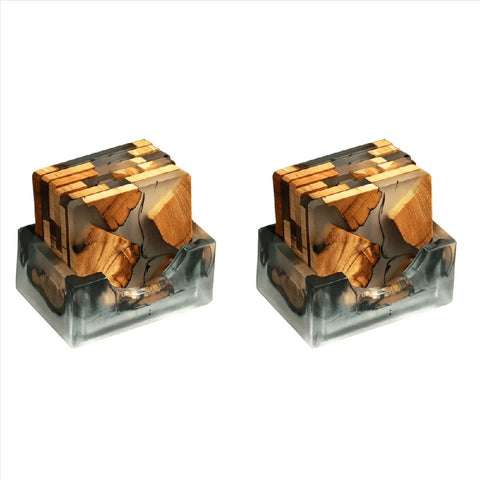 Wood Coasters Set with Epoxy Resin - Modern Coasters with Holder for Drinks, Includes 12 Coasters and Holder,12 x coasters 2 x storage box,As Shown In Australia - Darrahopens