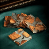 Wood Coasters Set with Epoxy Resin - Modern Coasters with Holder for Drinks, Includes 12 Coasters and Holder,12 x coasters 2 x storage box,As Shown