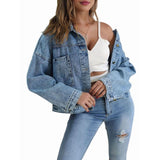 Women'S Short Loose Casual Large Pocket Denim Jacket Blue M In Australia - Darrahopens
