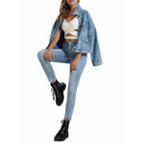 Women'S Short Loose Casual Large Pocket Denim Jacket Blue M
