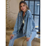 Women'S Short Loose Casual Large Pocket Denim Jacket Blue M