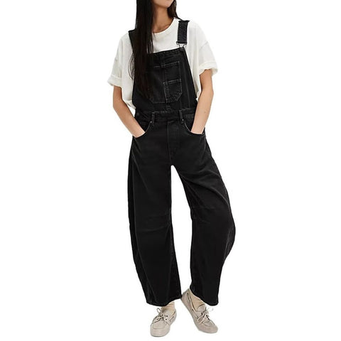 Womens Denim Overalls Loose Fit Leg Adjustable Strap Hip Hop Jean Jumpsuits Black S In Australia - Darrahopens
