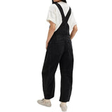 Womens Denim Overalls Loose Fit Leg Adjustable Strap Hip Hop Jean Jumpsuits Black S