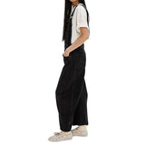Womens Denim Overalls Loose Fit Leg Adjustable Strap Hip Hop Jean Jumpsuits Black S