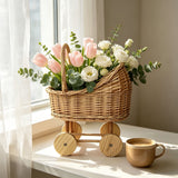 Woven Rattan Stroller Shaped Flower Basket with Handle, Versatile Trolley Decorative Flower Basket, Wicker  Carriage, Handwoven for Weddings,  Showers, Floral Arrangements In Australia - Darrahopens