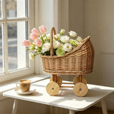 Woven Rattan Stroller Shaped Flower Basket with Handle, Versatile Trolley Decorative Flower Basket, Wicker  Carriage, Handwoven for Weddings,  Showers, Floral Arrangements In Australia - Darrahopens