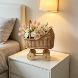 Woven Rattan Stroller Shaped Flower Basket with Handle, Versatile Trolley Decorative Flower Basket, Wicker  Carriage, Handwoven for Weddings,  Showers, Floral Arrangements In Australia - Darrahopens