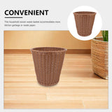 Imitation Rattan Wicker Waste Basket Plastic Garbage Bin for Home Office Bathroom in Brown
