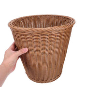 Imitation Rattan Wicker Waste Basket Plastic Garbage Bin for Home Office Bathroom in Brown In Australia - Darrahopens