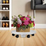 White Rolling Plant Stand with Wheels 360 Degree Rotating Flowerpot Base with Water Tray