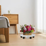 White Rolling Plant Stand with Wheels 360 Degree Rotating Flowerpot Base with Water Tray