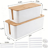 2 Pack Cable Management Box - Cord Organizer Box with Wooden Lid for Tv Wires, Power Strips, Router, Usb Hub & under Desk Power: Baby & Pet Proof Cord Management, Cord Hider