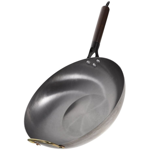 10.5 Inch Iron Wok Pan with Wooden Handle, Black Multifunctional Frying, Cooking, and Grilling Pan for Home Kitchen In Australia - Darrahopens