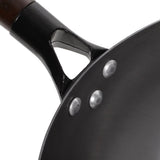 10.5 Inch Iron Wok Pan with Wooden Handle, Black Multifunctional Frying, Cooking, and Grilling Pan for Home Kitchen In Australia - Darrahopens
