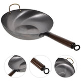 10.5 Inch Iron Wok Pan with Wooden Handle, Black Multifunctional Frying, Cooking, and Grilling Pan for Home Kitchen In Australia - Darrahopens