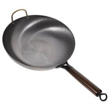 10.5 Inch Iron Wok Pan with Wooden Handle, Black Multifunctional Frying, Cooking, and Grilling Pan for Home Kitchen