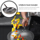 10.5 Inch Iron Wok Pan with Wooden Handle, Black Multifunctional Frying, Cooking, and Grilling Pan for Home Kitchen