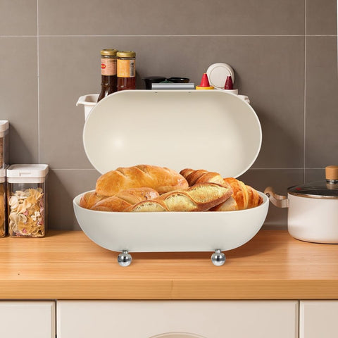 White Metal Bread Box Premium Iron Kitchen Storage Container Organizer for Bread and Food Supplies In Australia - Darrahopens