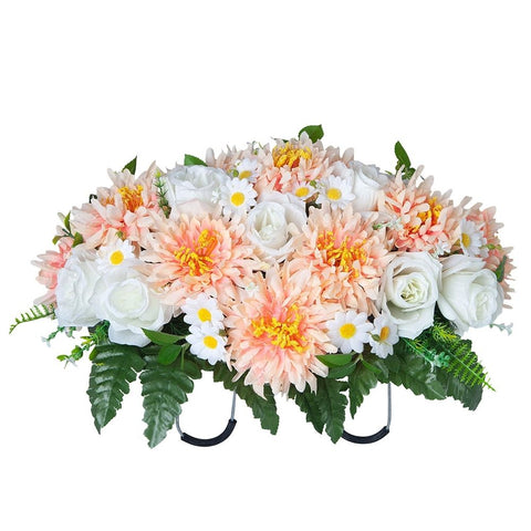 Cemetery Flower Arrangement for Gravesite, Realistic Silk Bouquet with Saddle, Lasting Outdoor Cemetery Flowers, Fall and Christmas Floral Decorations In Australia - Darrahopens