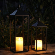 Black Iron Open Frame Candle Holder Set with LED Flameless Candles for Tabletop Hanging Decor