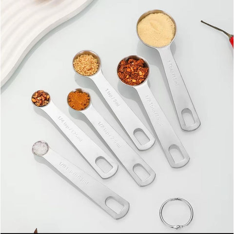 6-Piece Stainless Steel Measuring Spoons Set – Metal Kitchen Tool for Dry & Wet Ingredients