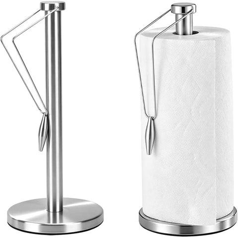 Darrahopens Home & Garden > Kitchenware > Kitchen Utensils Stainless Steel Paper Roll Holder with Weighted Base Freestanding and Side Retaining Arm for Kitchen Bathroom Tabletop, Silver (Angled Side Arm) In Australia - Darrahopens