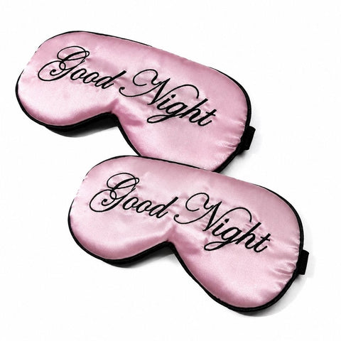 2 Pcs  Good Night Embroidered Logo Soft Polyester Satin Light-Blocking Nap Eye Mask For Eye Protection, Fatigue Relief,20.5*9.5cm,Pink In Australia - Darrahopens